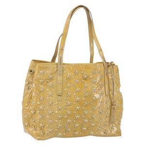 Jimmy Choo Studs Tote Bag Enamel Yellow Gold Auth bs31691